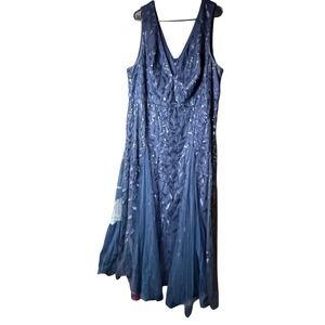 Ever Pretty 4XL Blue Sequin Leaf Sleeveless V-Neck Formal Maxi‎ Dress